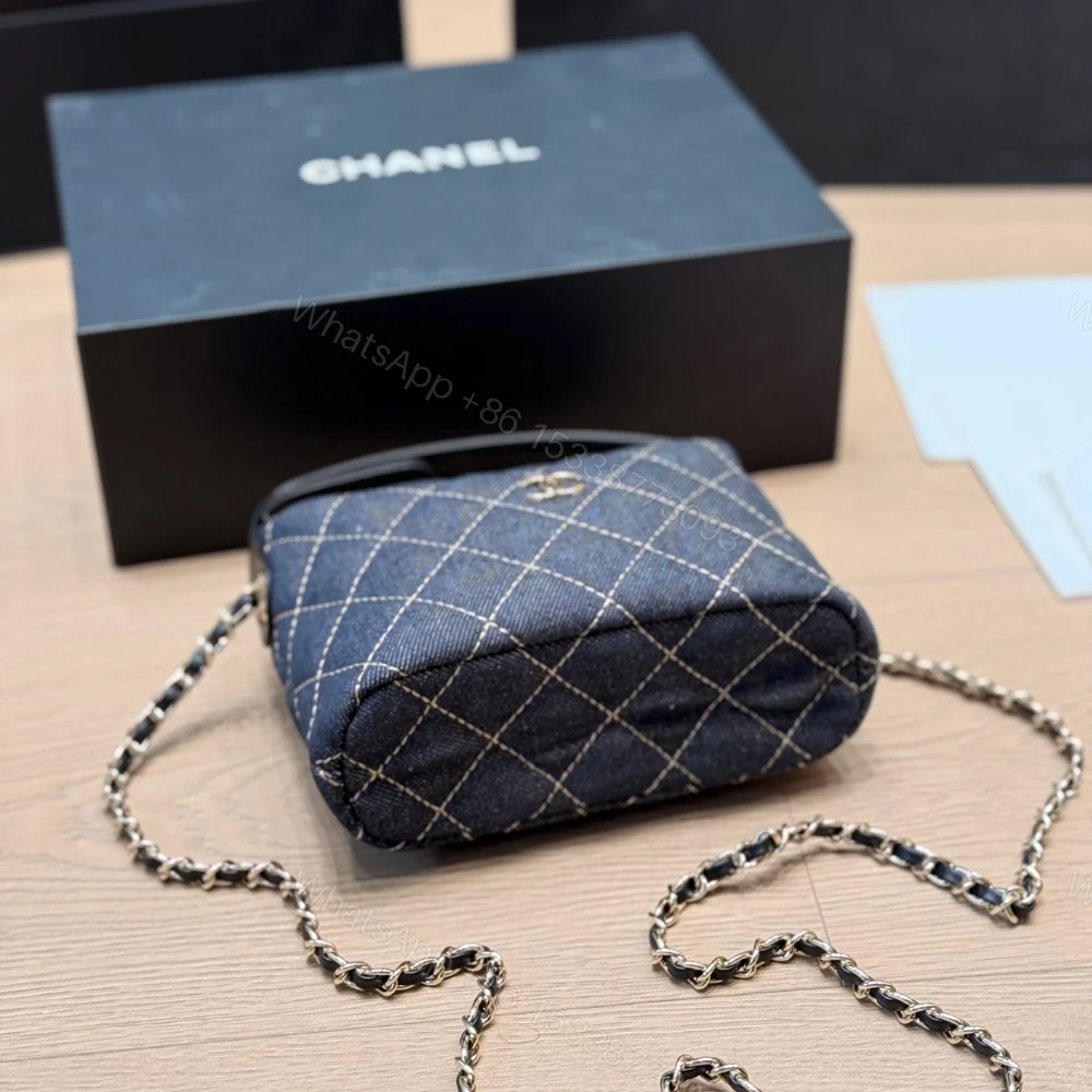 View 6 of Chanel Mini Clutch With Shoulder Strap Denim Dark Blue 17cm