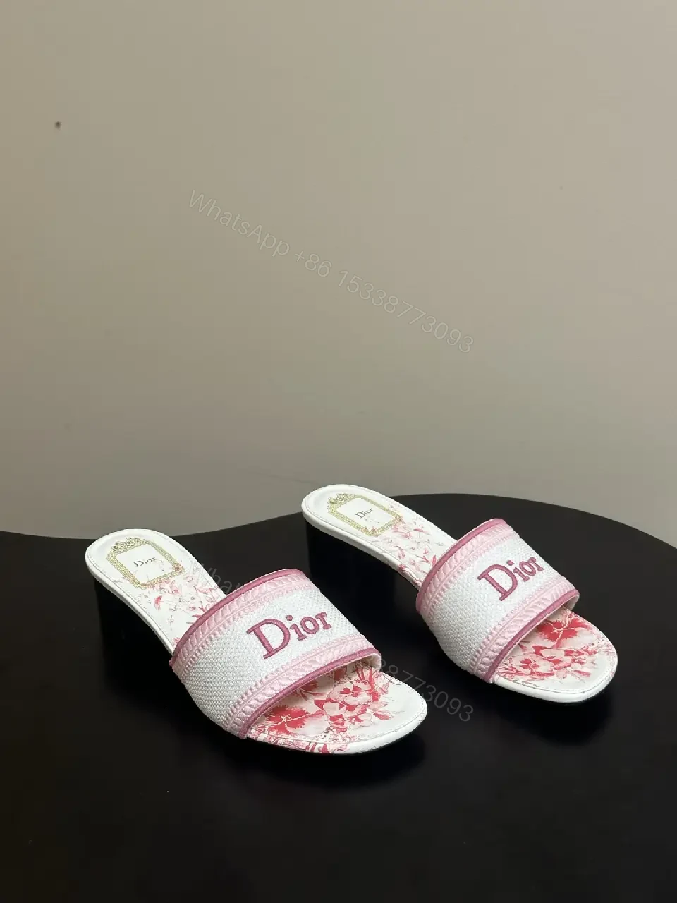 View 10 of pink and white monogram-patterned slide sandals with block heel for everyday luxury