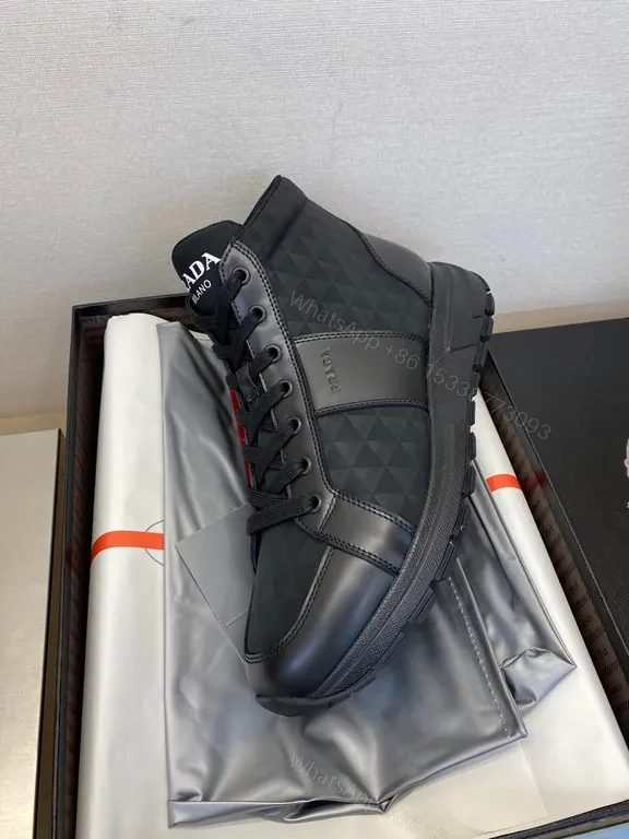 View 3 of Prada Milano Geometric Leather High-Top Sneakers