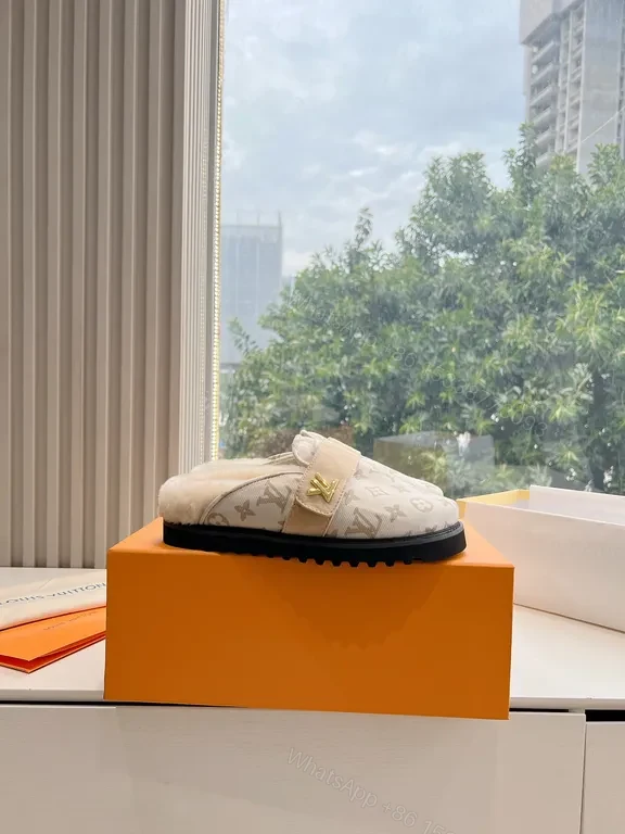 View 4 of Relaxed-Luxe LV Monogram Slip-Ons with Fur Lining
