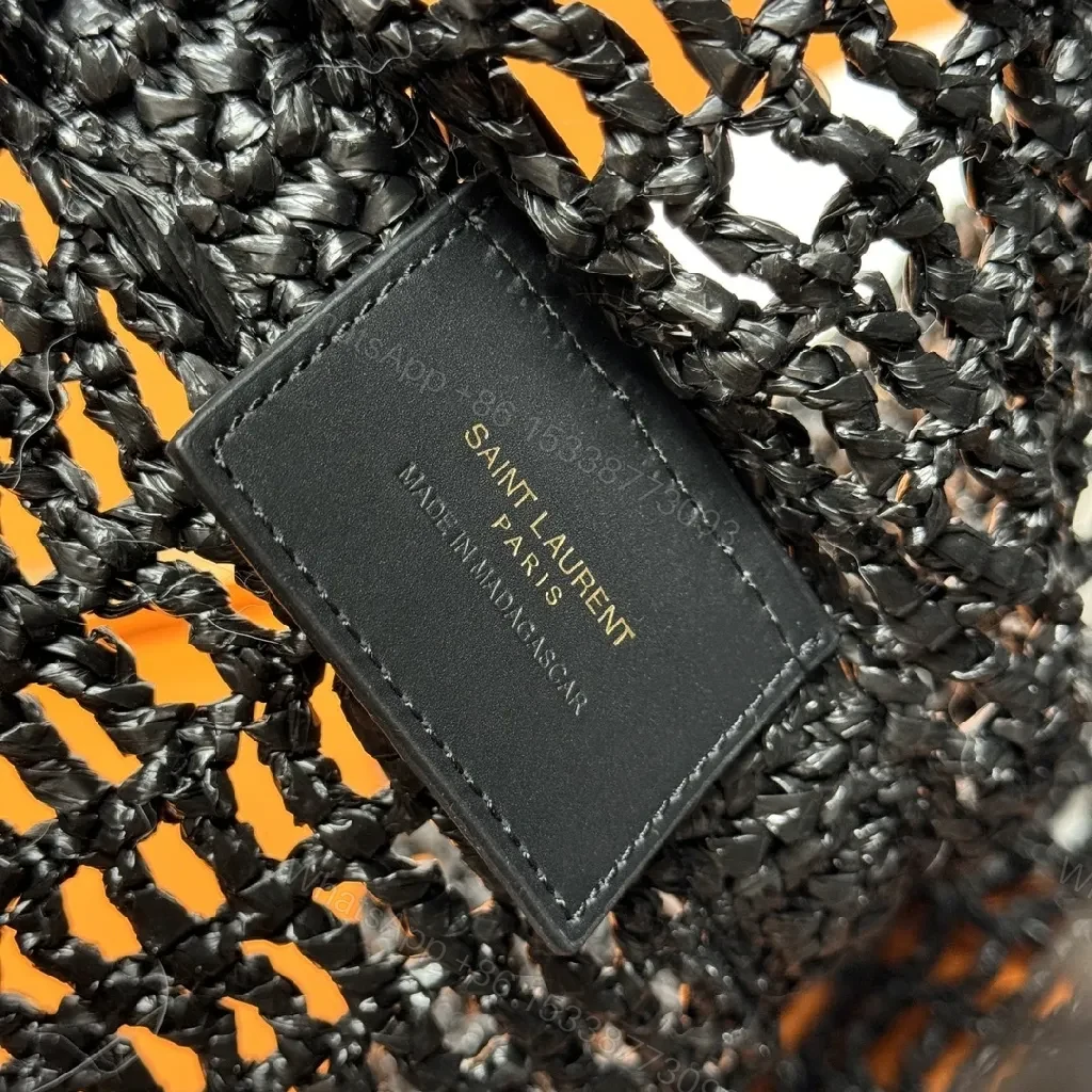 View 9 of Handwoven Mesh Tote: Luxe Black, Gold Logo, Everyday