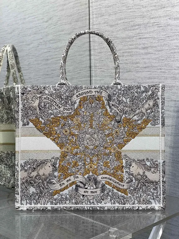 View 4 of Bold Textured Carrier Tote: Multi-Texture Dior Print