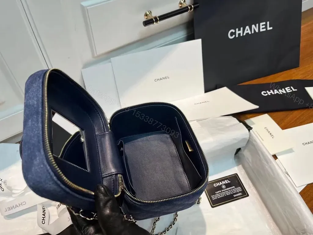 View 5 of Mini Denim Chanel Logo Crossbody â€“ City-Chic Compact Bag