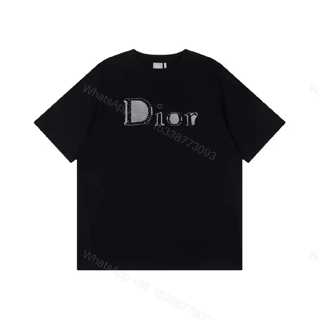 View 3 of Bold Black Cotton Tee, Textured Dior Logo, Modern Luxe