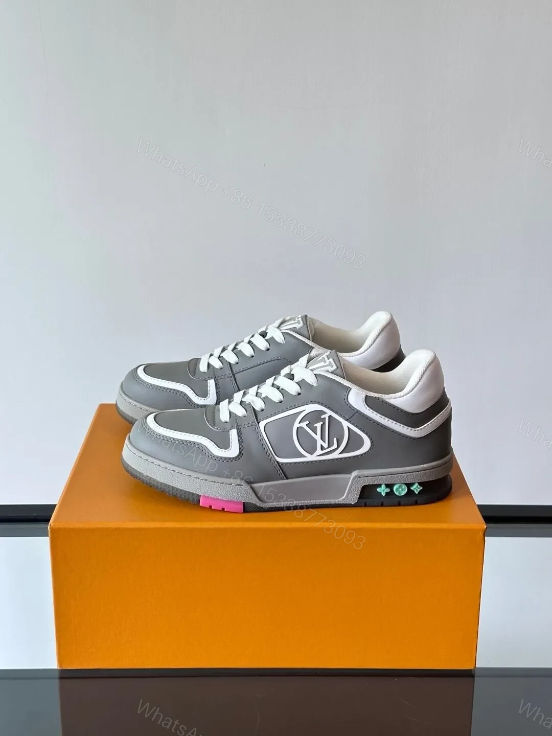 View 3 of LV Men Grey White Leather Sneakers