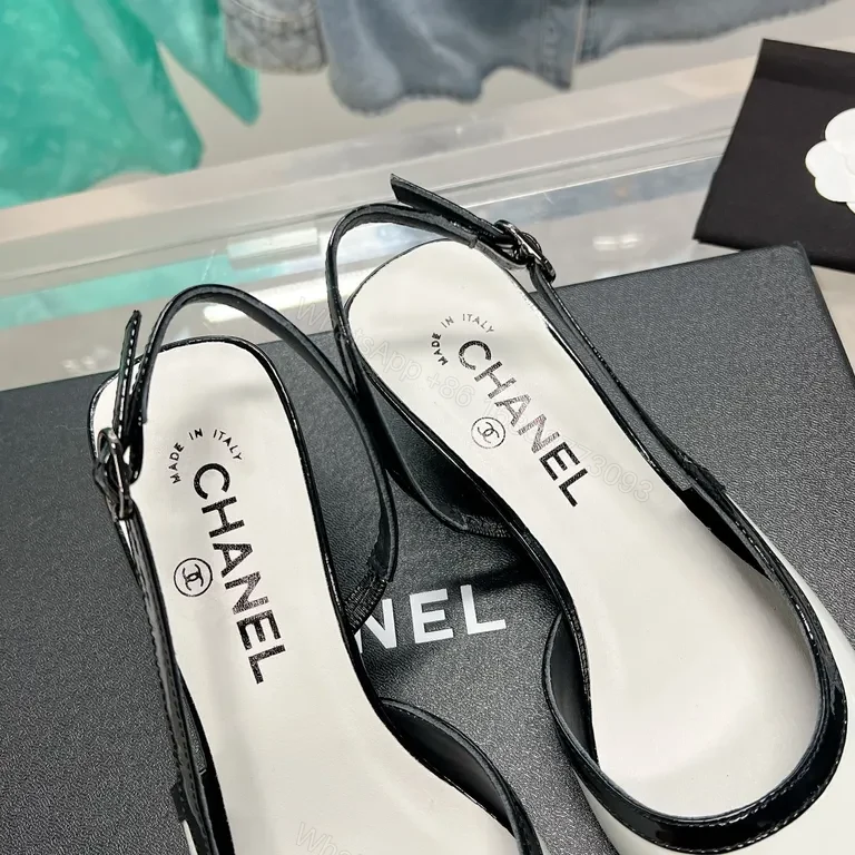 View 3 of Chanel-Inspired White & Black Slingback Heels â€“ Pointed Toe