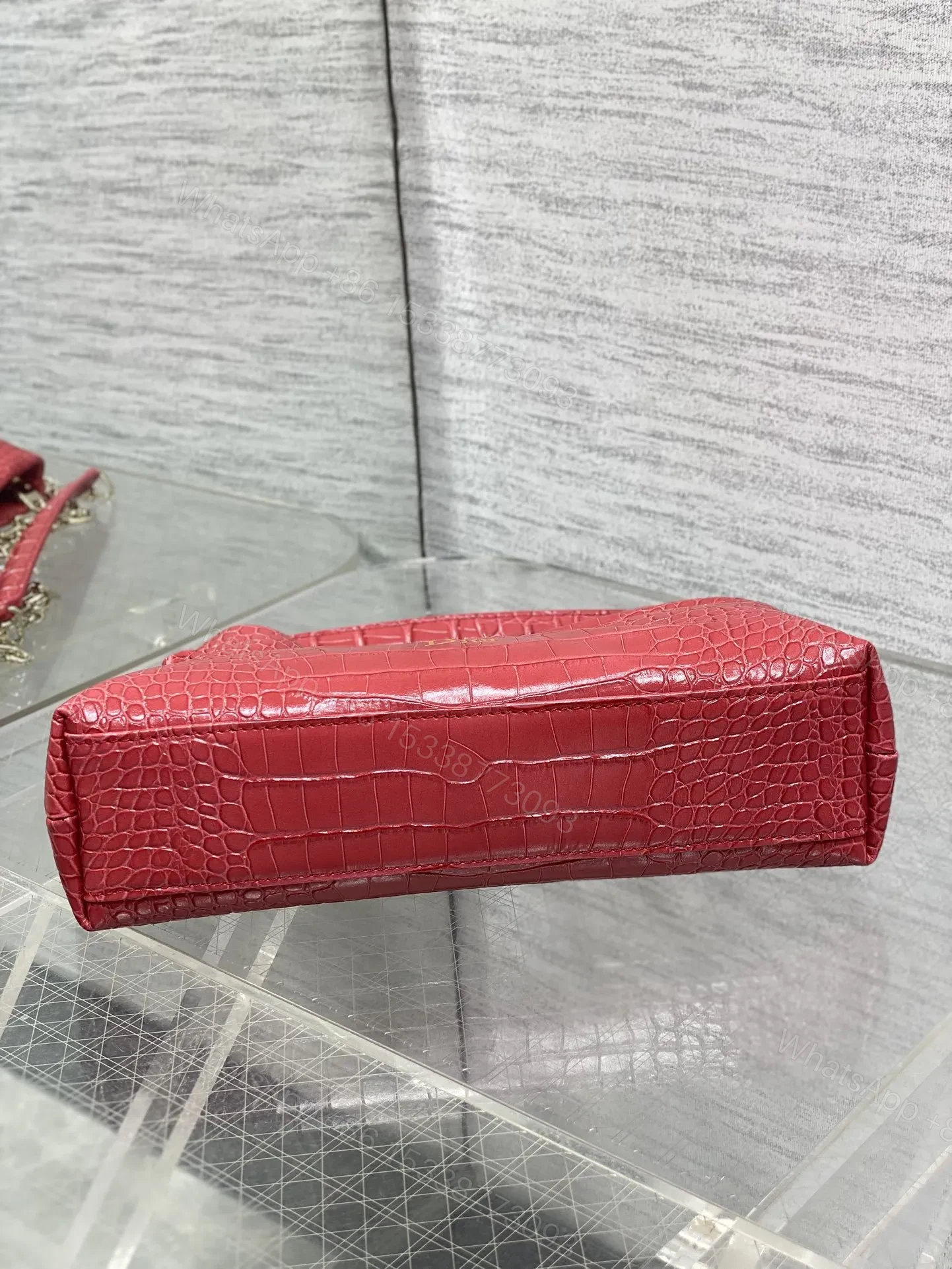 View 6 of Dior Bow Bag Small Red Crocodile-Embossed