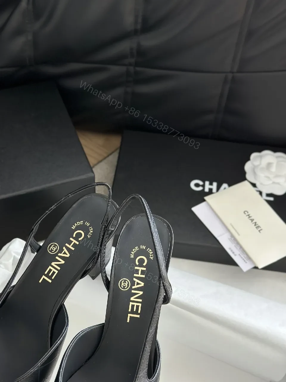 View 5 of Black Leather Slingbacks with Cap Toe – Quilted, Durable Comfort