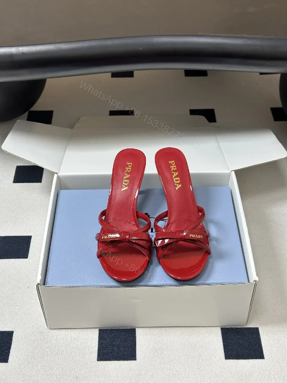 View 4 of Red Patent Leather Heeled Sandals Prada Style