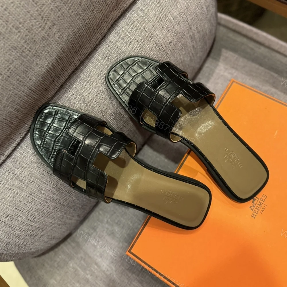 View 5 of HERMÈS ORAN SANDAL ALLIGATOR IN BLACK H001089Z 01360