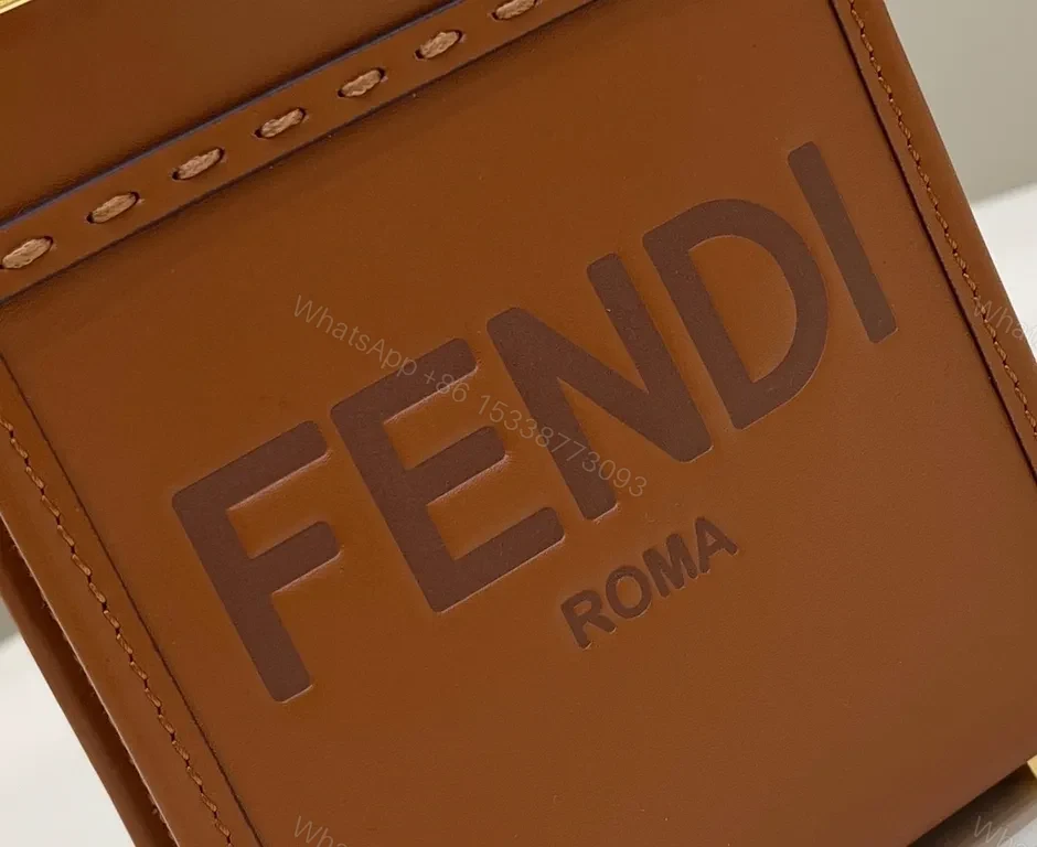 View 5 of Caramel Brown + Leather + Modern + Top-Handle Accent + Fendi Mini Bag