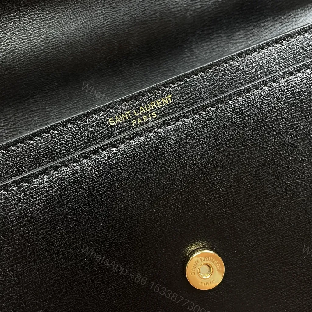 View 3 of Chic Black Leather Crossbody with Gold Emblem: Compact Luxury