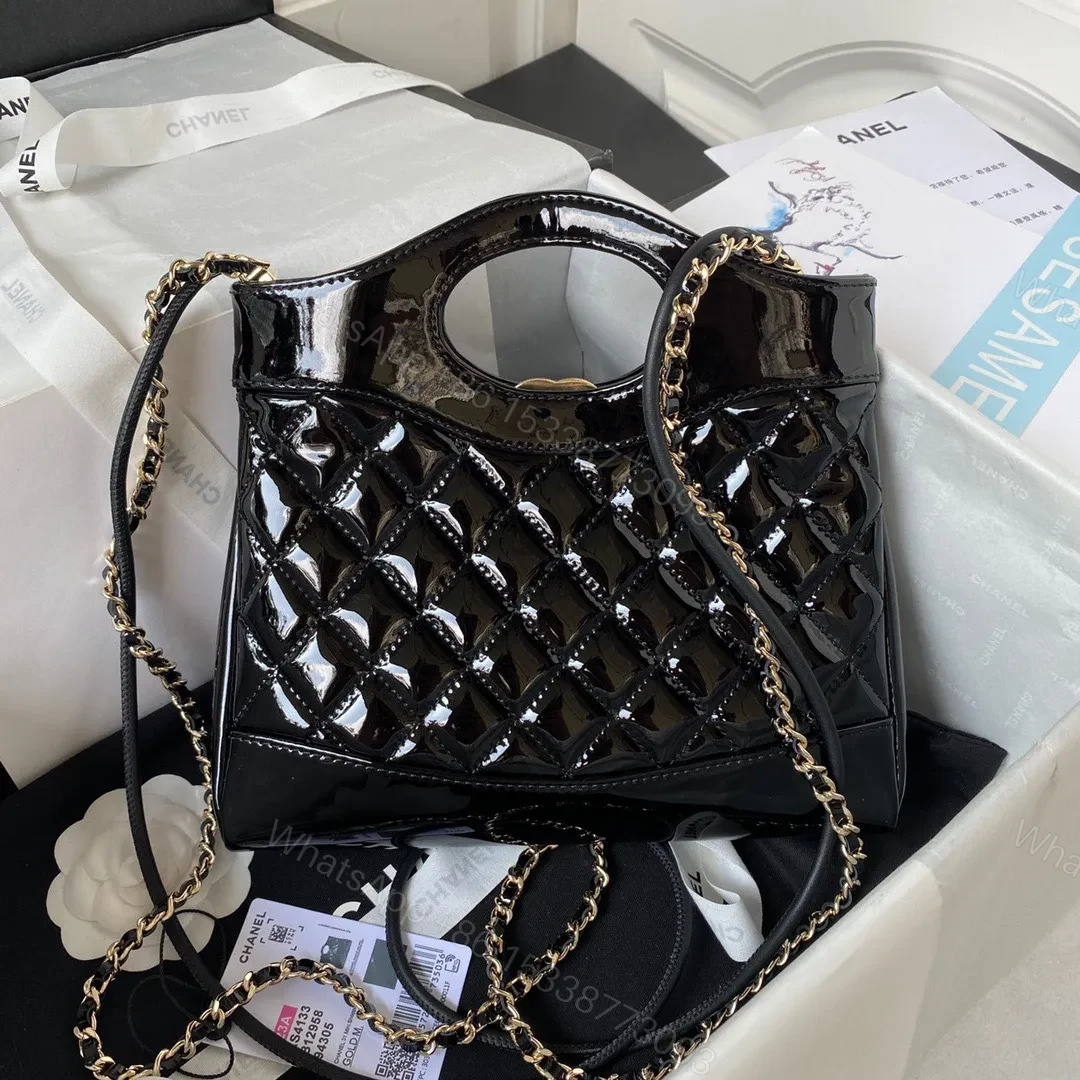 View 2 of Chanel Mini Shopping Bag Handbags Shiny Leather Lock Gold 31cm