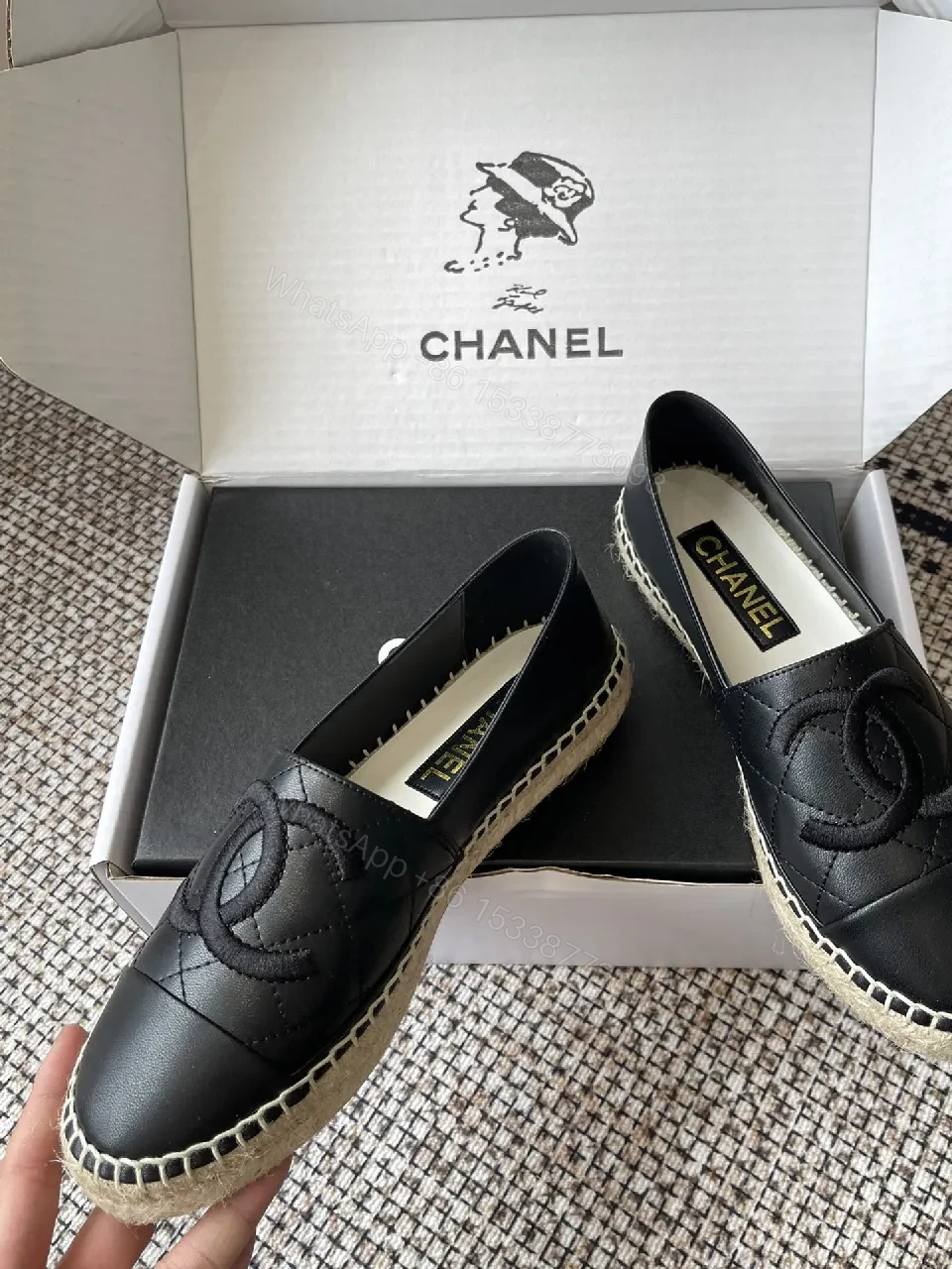 View 7 of Black Leather Espadrilles, Quilted Charm, Comfort-First Footwear