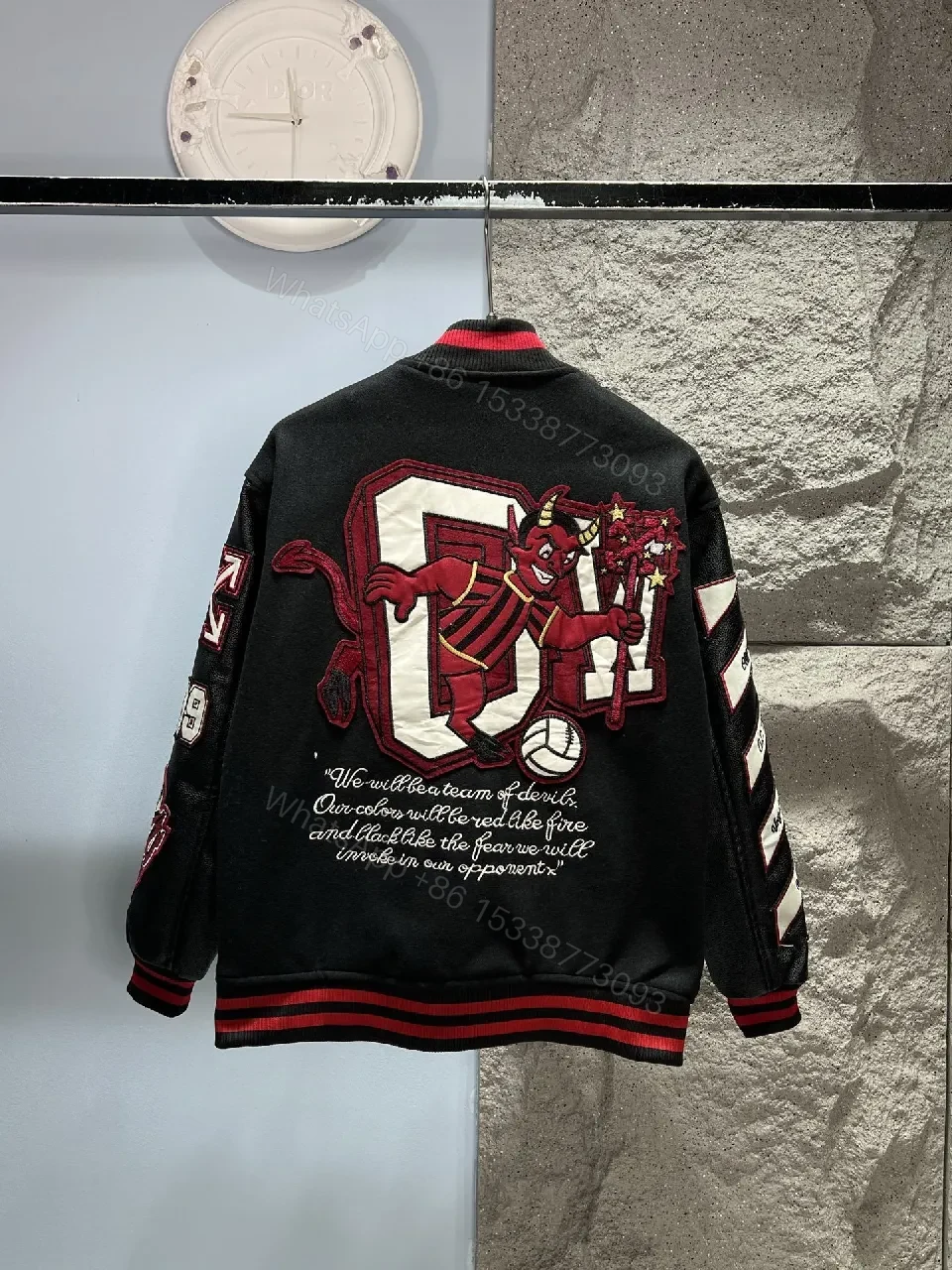 View 3 of Premium Wool-Blend Varsity Jacket with Embroidery Detail