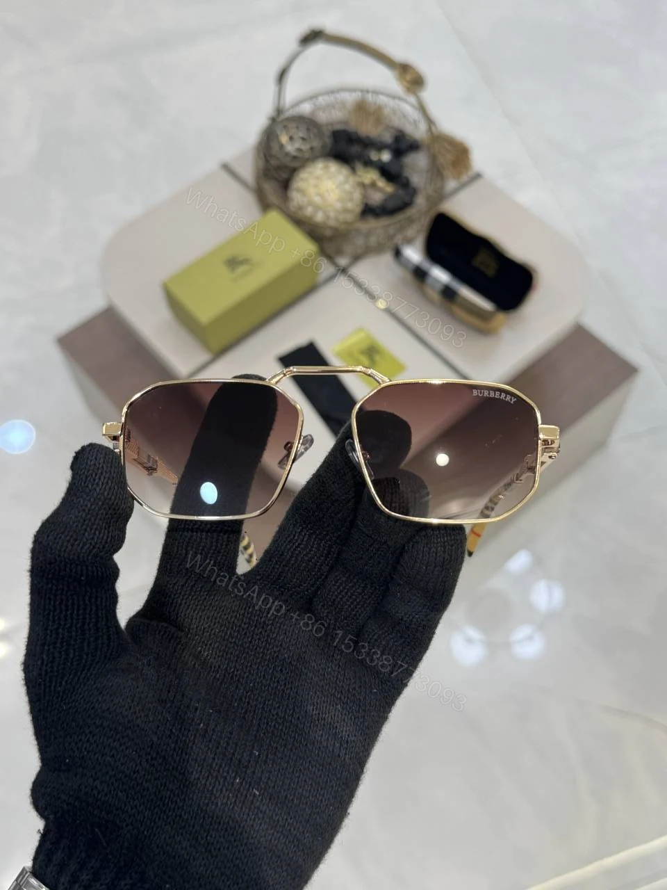 View 4 of First Copy Burberry 9127 Brown Gold Luxury Designer Sunglasses