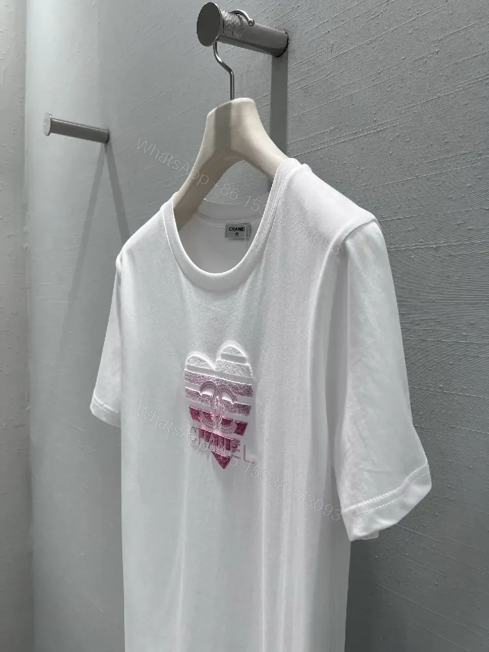 View 4 of White Cotton Tee: Subtle Heart Logo, Everyday Luxury, Men's/Women's