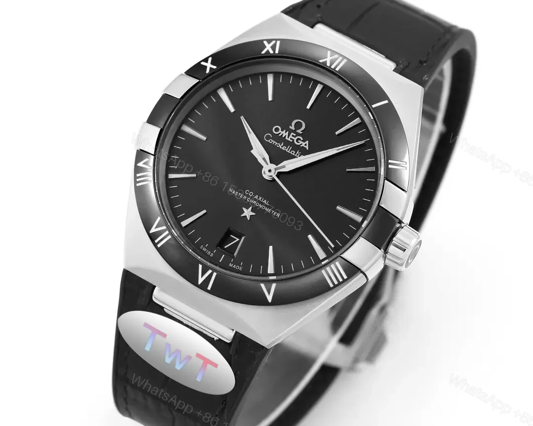 View 2 of Omega Constellation Meteorite Series 5th Generation 41MM Black Dial Watch with Black Leather Strap