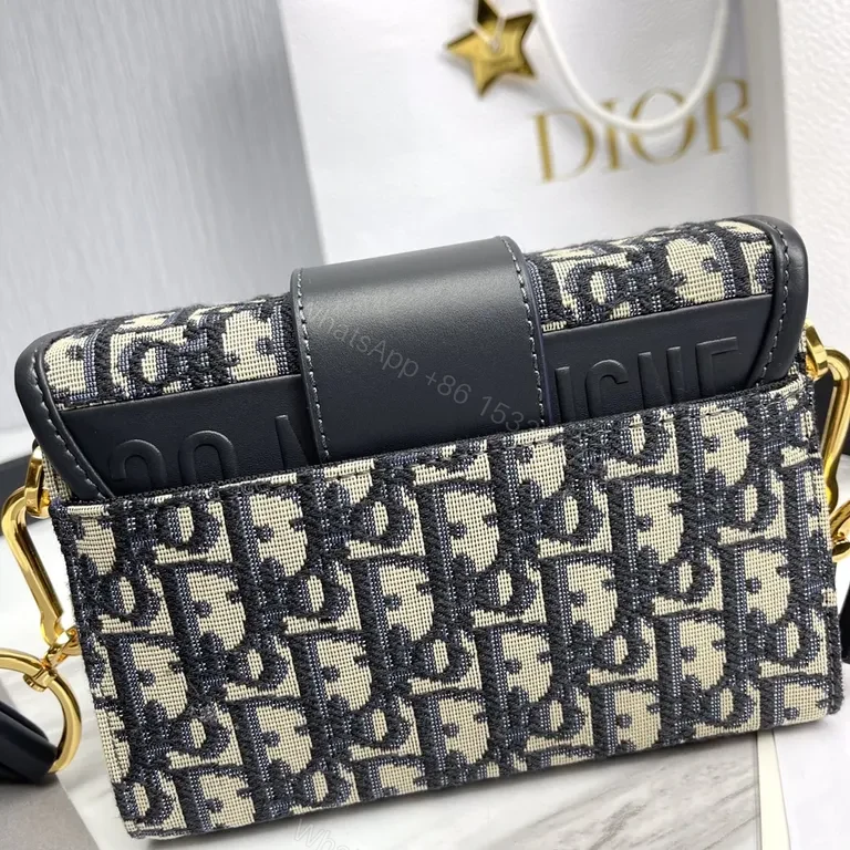 View 8 of Compact Dior-inspired Monogram Crossbody with Gold Clasp, Luxe Leather