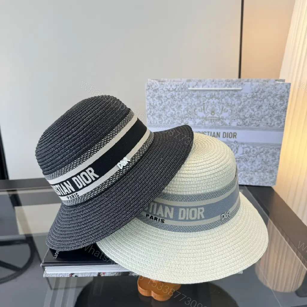 View 8 of Black Woven Straw Hat with Ribbon Band, Dior-Inspired Straw Hat