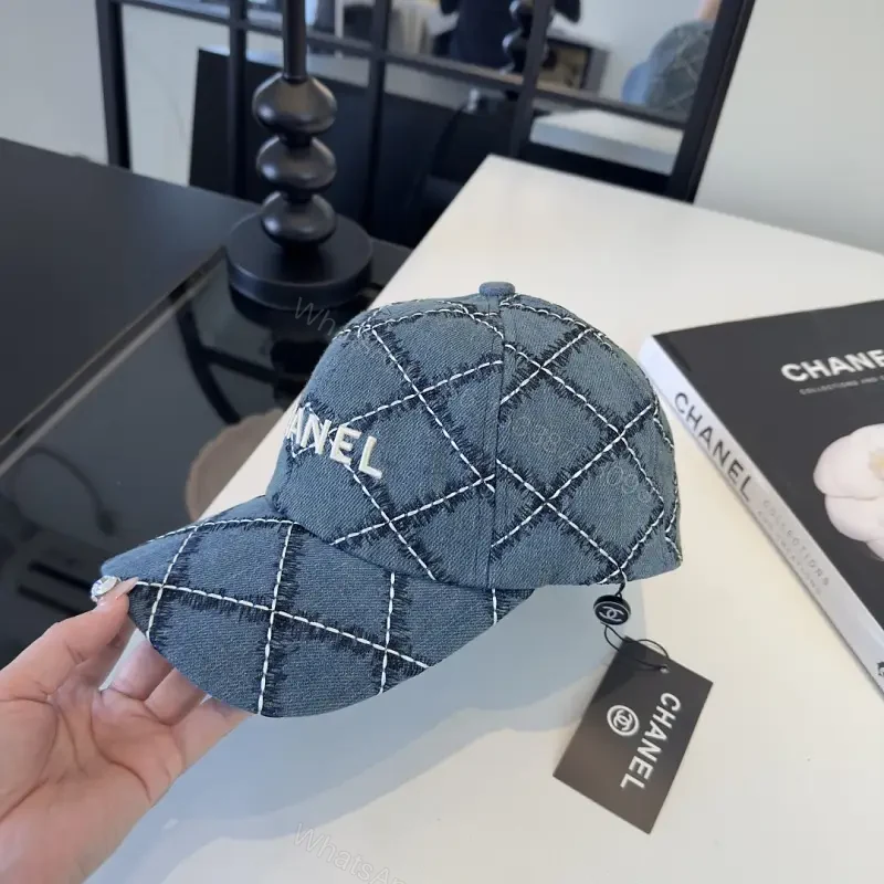 Denim Blue Cap Quilt Stitched Diamond CHANEL Cap — view 1