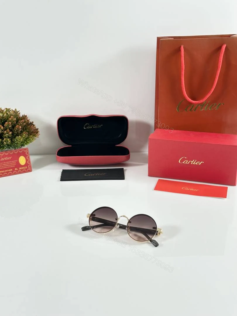 View 4 of First Copy Cartier Round Brown Gradient Sunglasses Metal Frame Unisex UV Protection