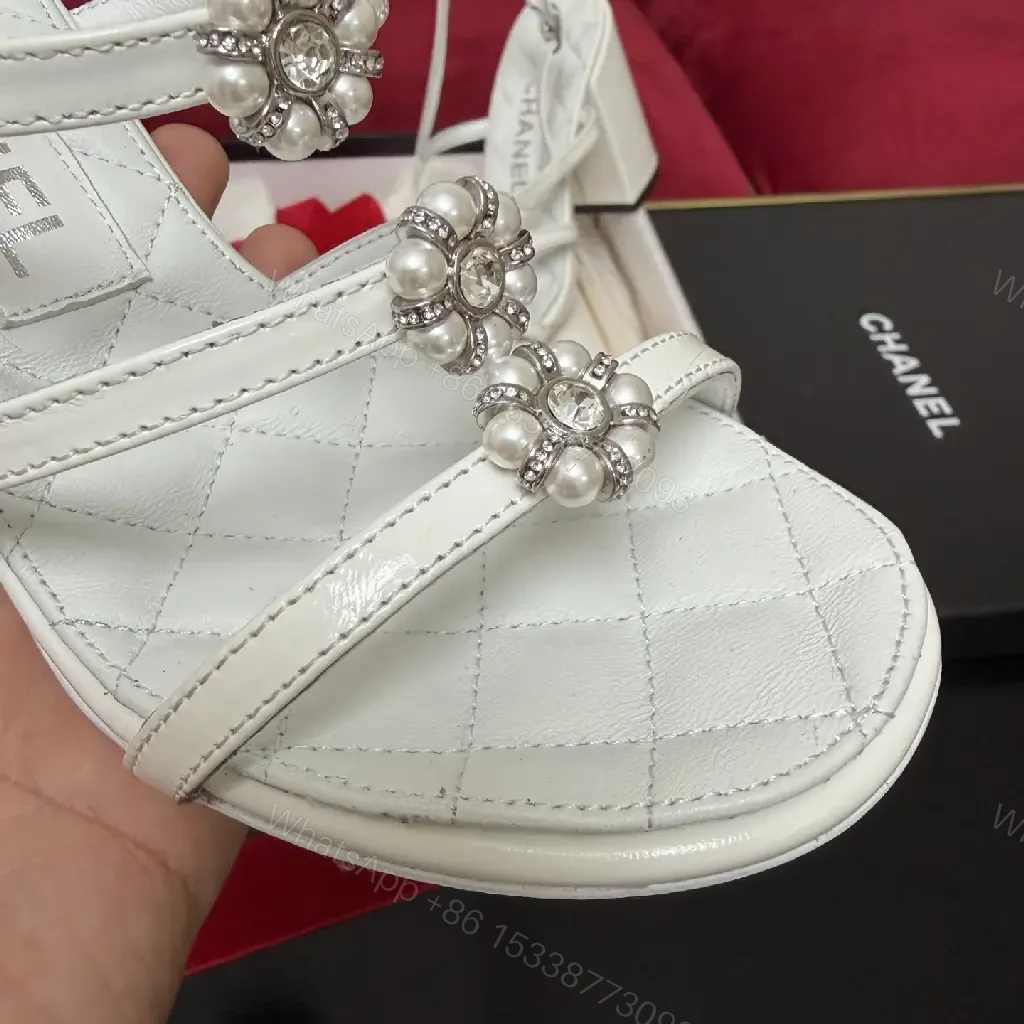View 6 of White Crystal-Embellished Sandals | Leather, Cushioned Comfort, All-Day Style