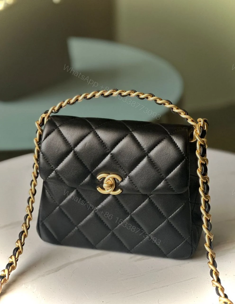 View 3 of Chanel Caviar Quilted 31 Rue Cambon Mini Top Handle Flap Black