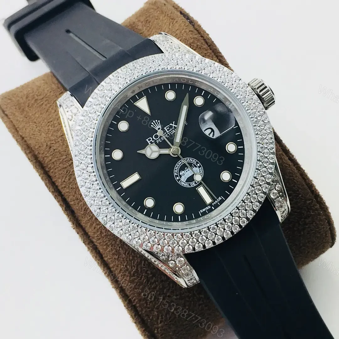 View 2 of Fake Rolex Submariner Black Diamond Oysterflex 40mm ROLEX-SUB-BLK-DIA-RUB-40
