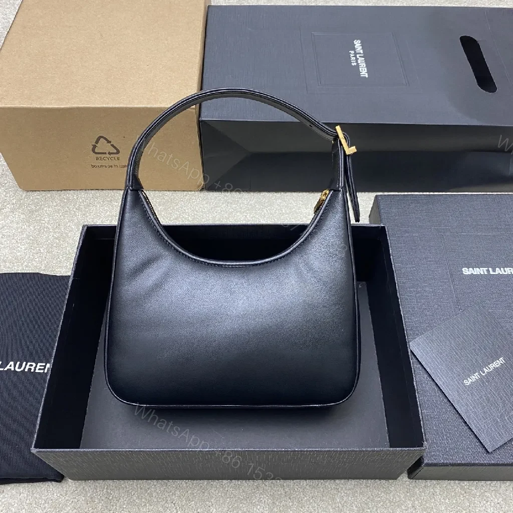 View 4 of Elegant Black Leather Satchel with Gold Logo