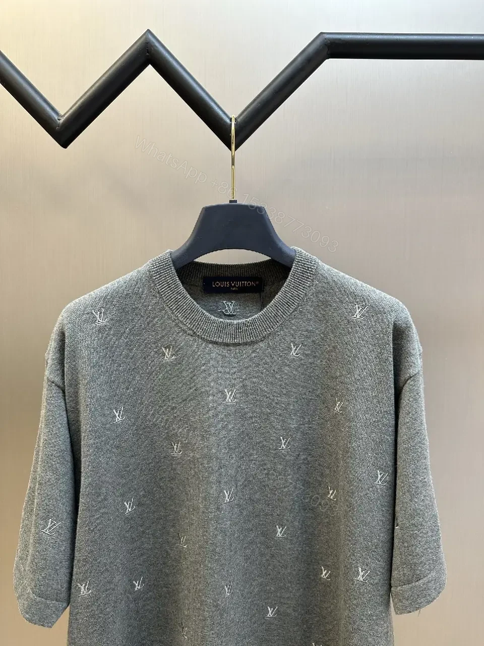 View 3 of Gray Knit Crewneck Monogram Luxury Sweater-Dress Hybrid