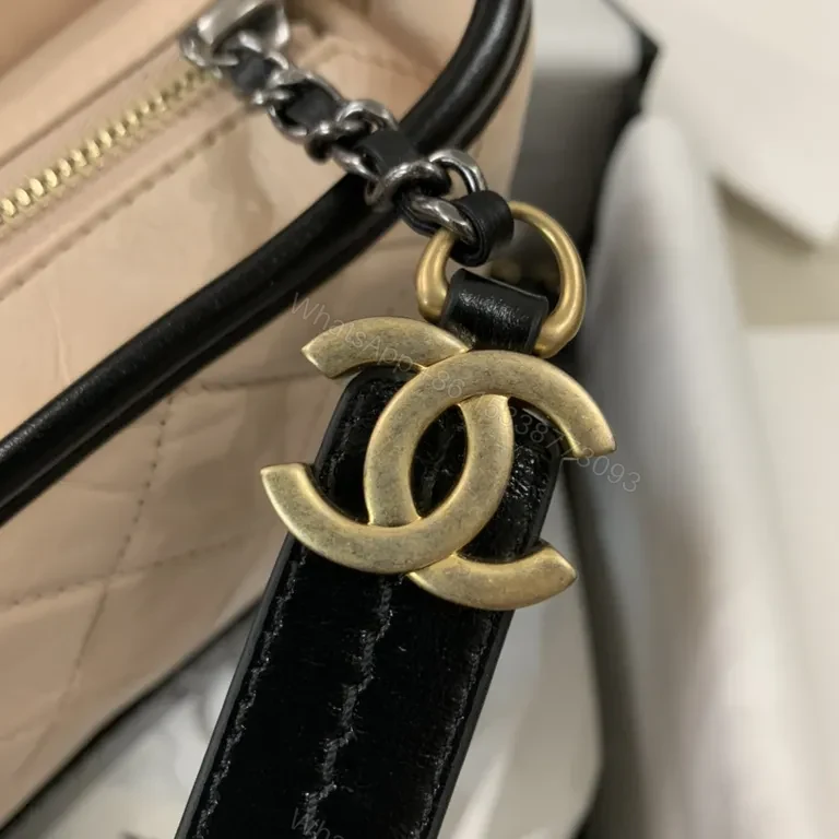 View 7 of Chanel-Inspired Quilted Mini Bag: Nude & Black, Chain Charm