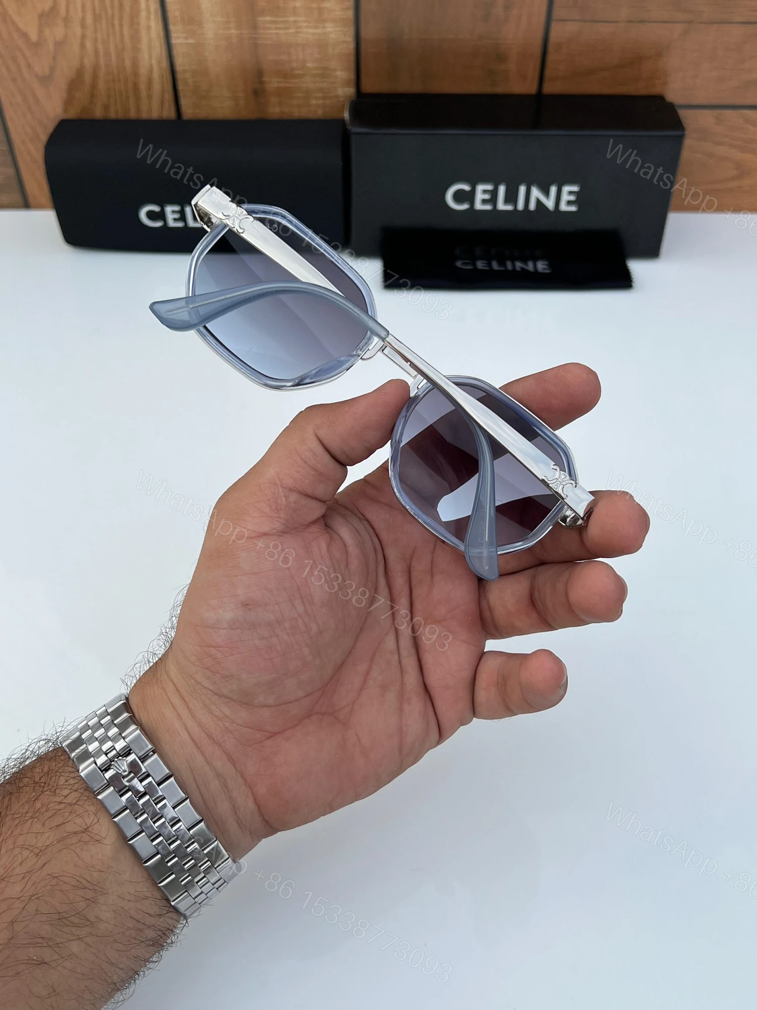 View 3 of FIRST COPY Celine 556 silver blue sunglasses