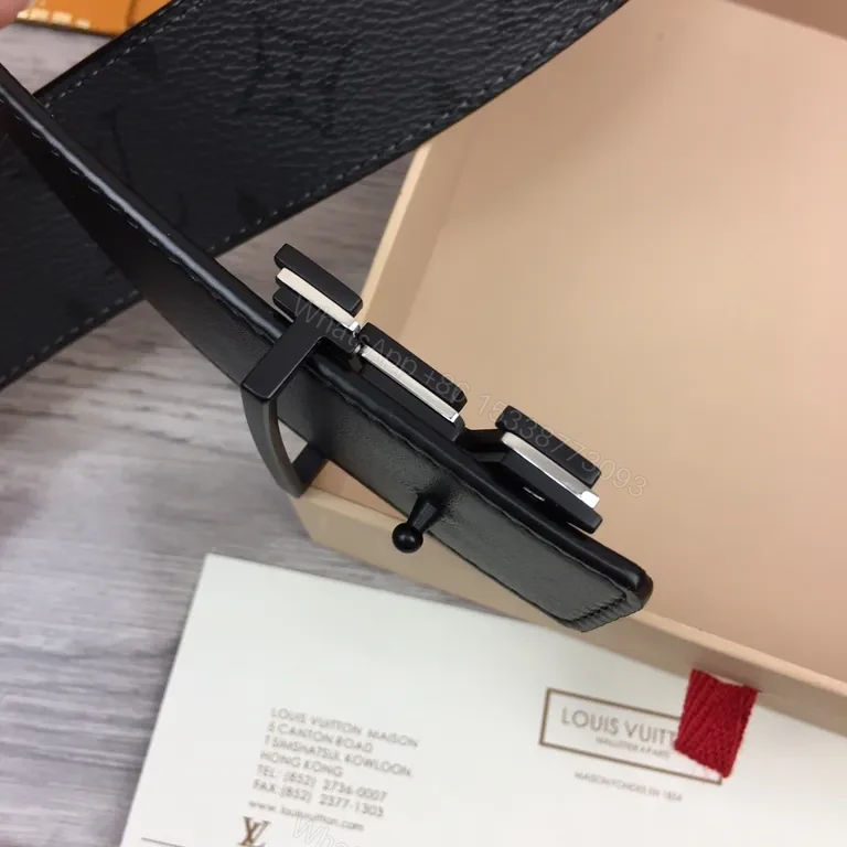 View 4 of Bold LV Buckle Black Leather Belt â€” Luxury Everyday Style