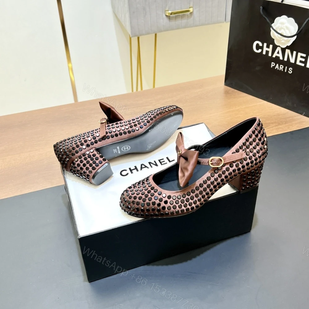 View 5 of 高仿Chanel*G45749D緞子水鑽圓頭單鞋玫瑰金4.5CM免檢版