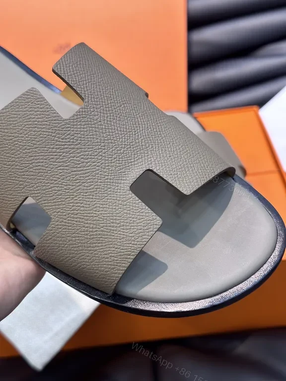 View 7 of Hermes Oran H-Cutout Leather Sandal â€“ Taupe Calfskin Luxury
