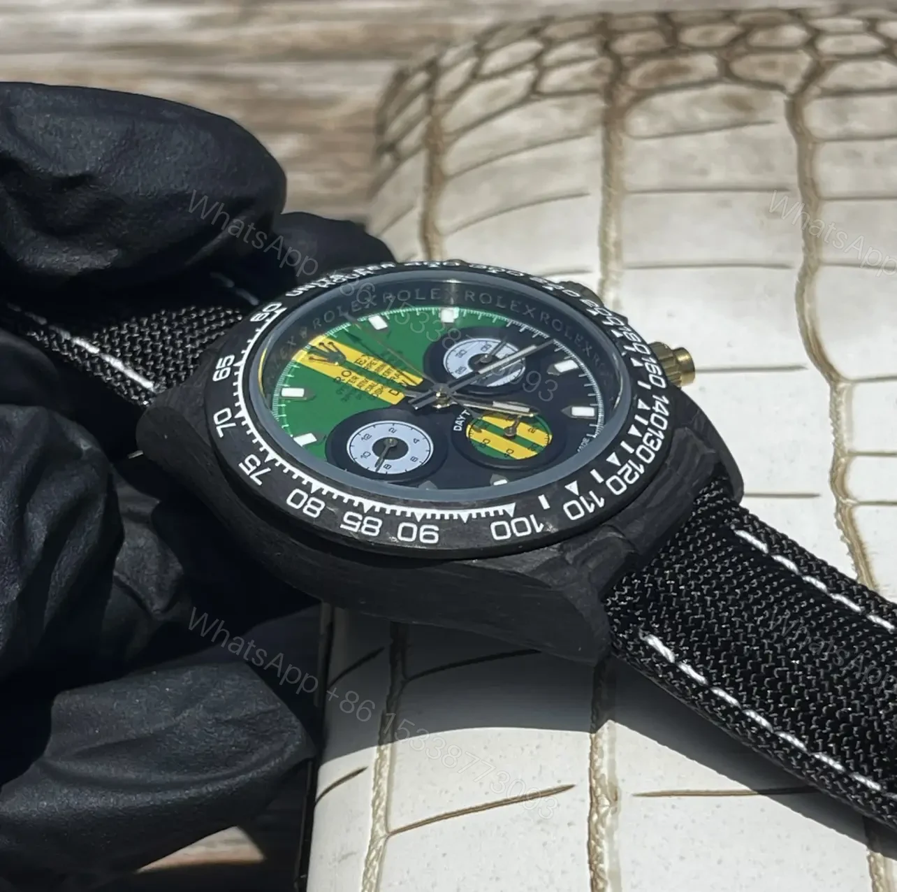 View 3 of Rolex Daytona GT Green DiW replica 40MM Black Fabric Strap Edition RLX-DAY-GTGRN-DIW40-FAB