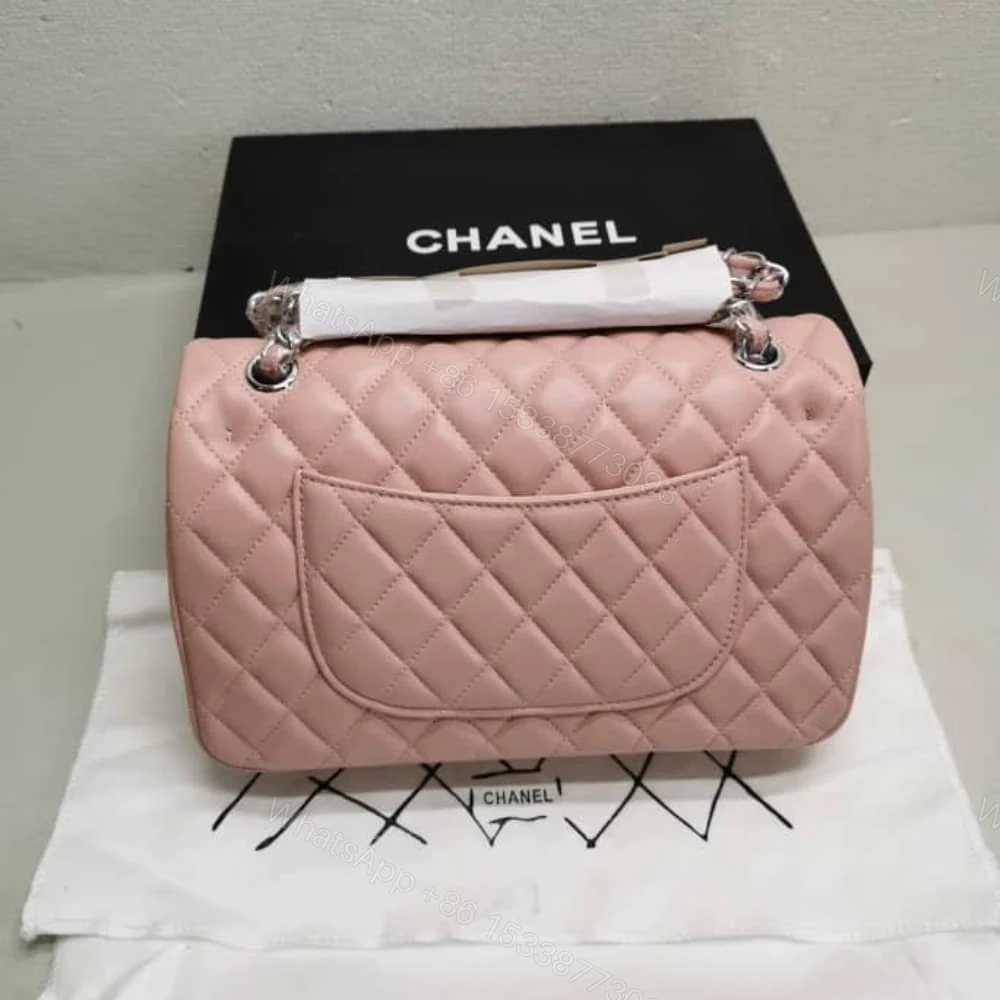 View 3 of Chanel Classic Double Flap Bag Silver Hardware Light Pink 25Cm