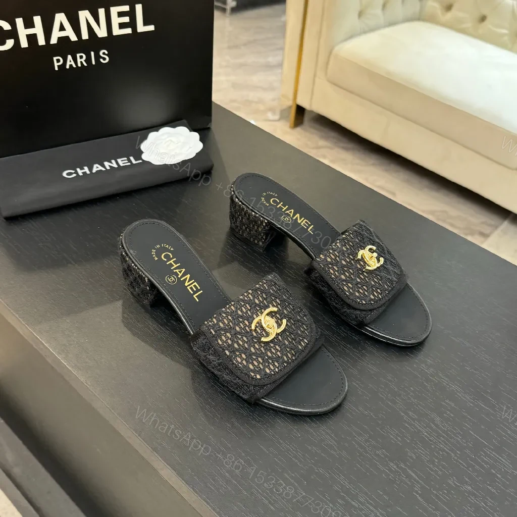 View 8 of Chic Knit-Texture Black Slip-Ons with Gold Hardware