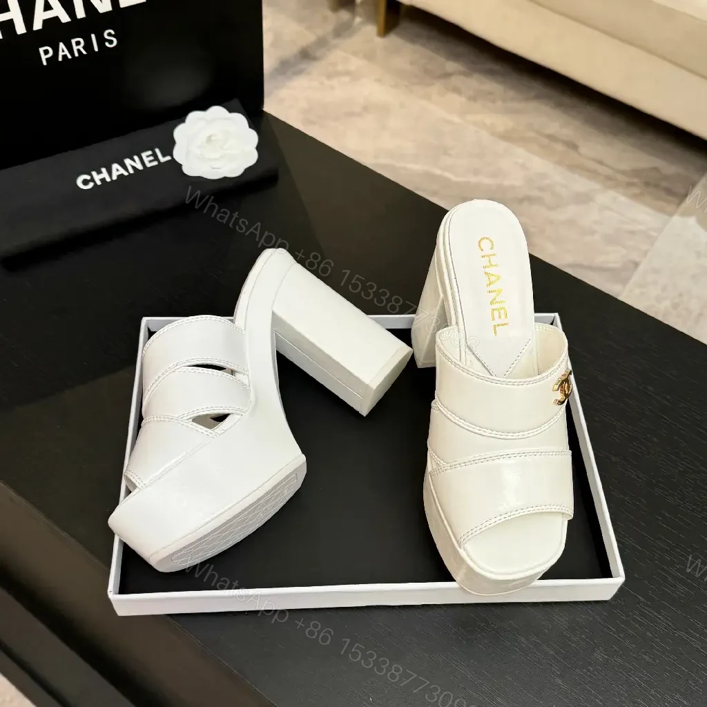 View 5 of White Patent Platform Mules, Chunky Heel, Triple-Strap Style