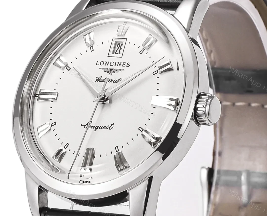 View 4 of Longines Conquest Classic Re Edition Cyclops Watch Silver Dial Black Leather Strap 40mm Case Sapphire Crystal 9015 Movement