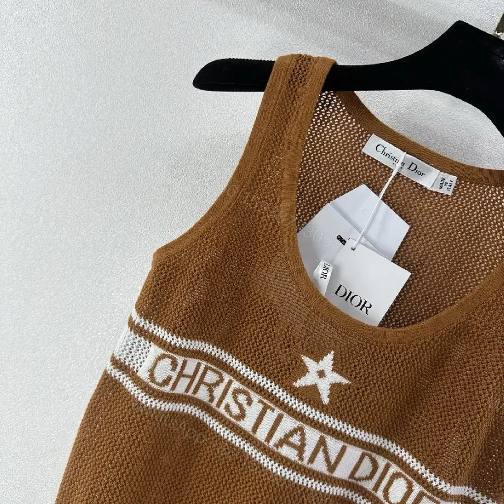 View 4 of Brown Knit Polo Vest Brand Stripe Christian Dior Tank Top