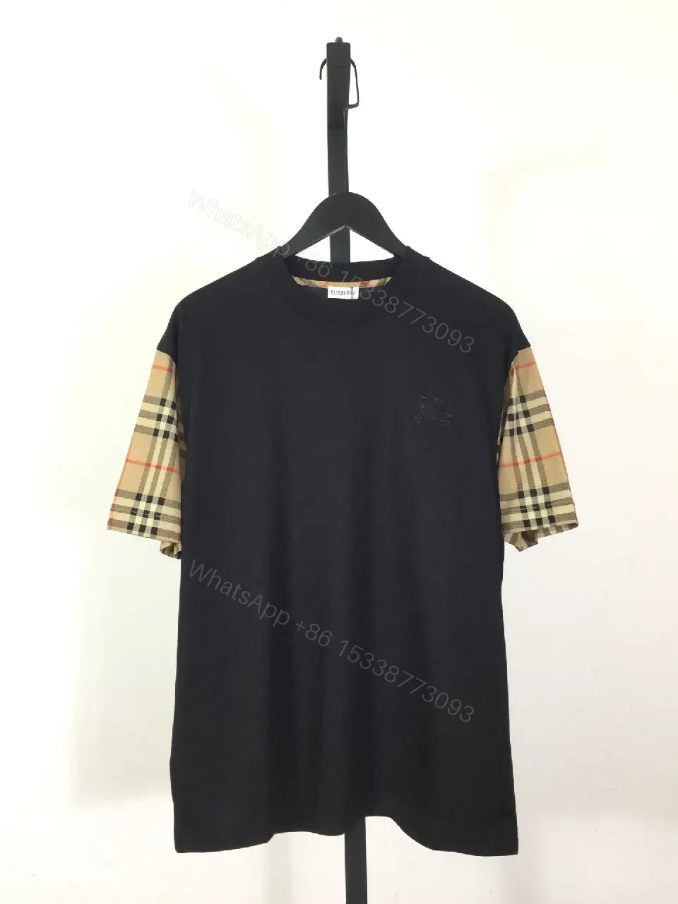 Black Black Tee with Plaid Sleeves – Modern Minimalist Upgrade — view 1