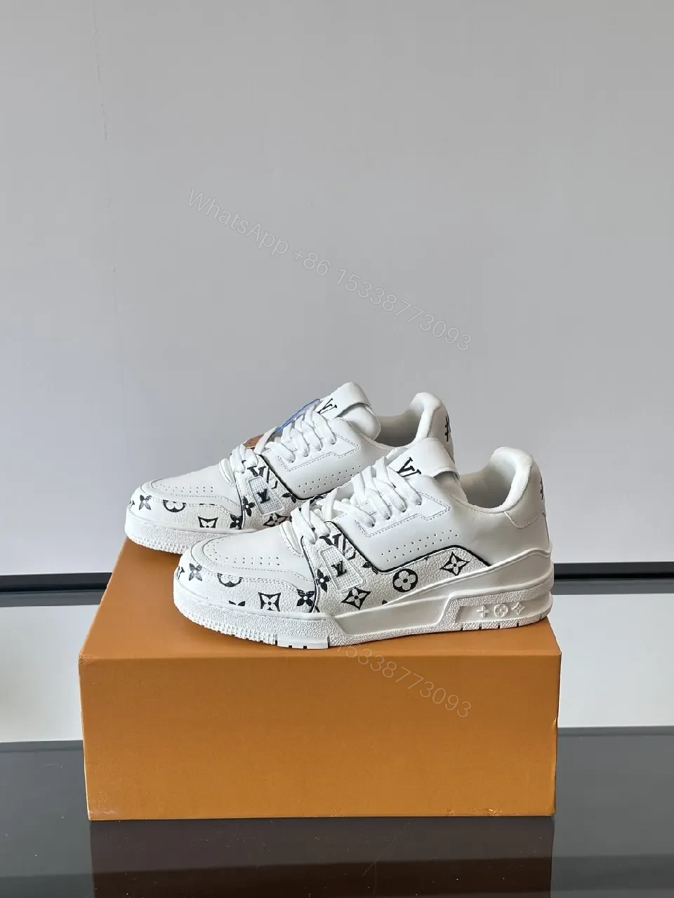 View 7 of White Leather Monogram High-Tops with Luxe Details Sneakers