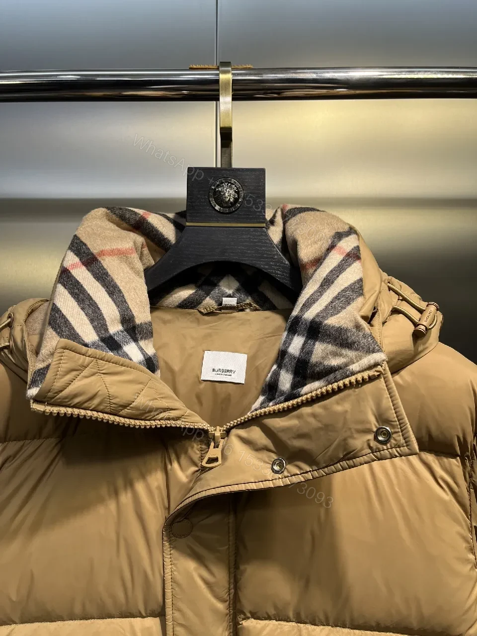 View 2 of Camel Quilted Puffer Jacket: Insulated, Plaid-Lined Luxury Coat