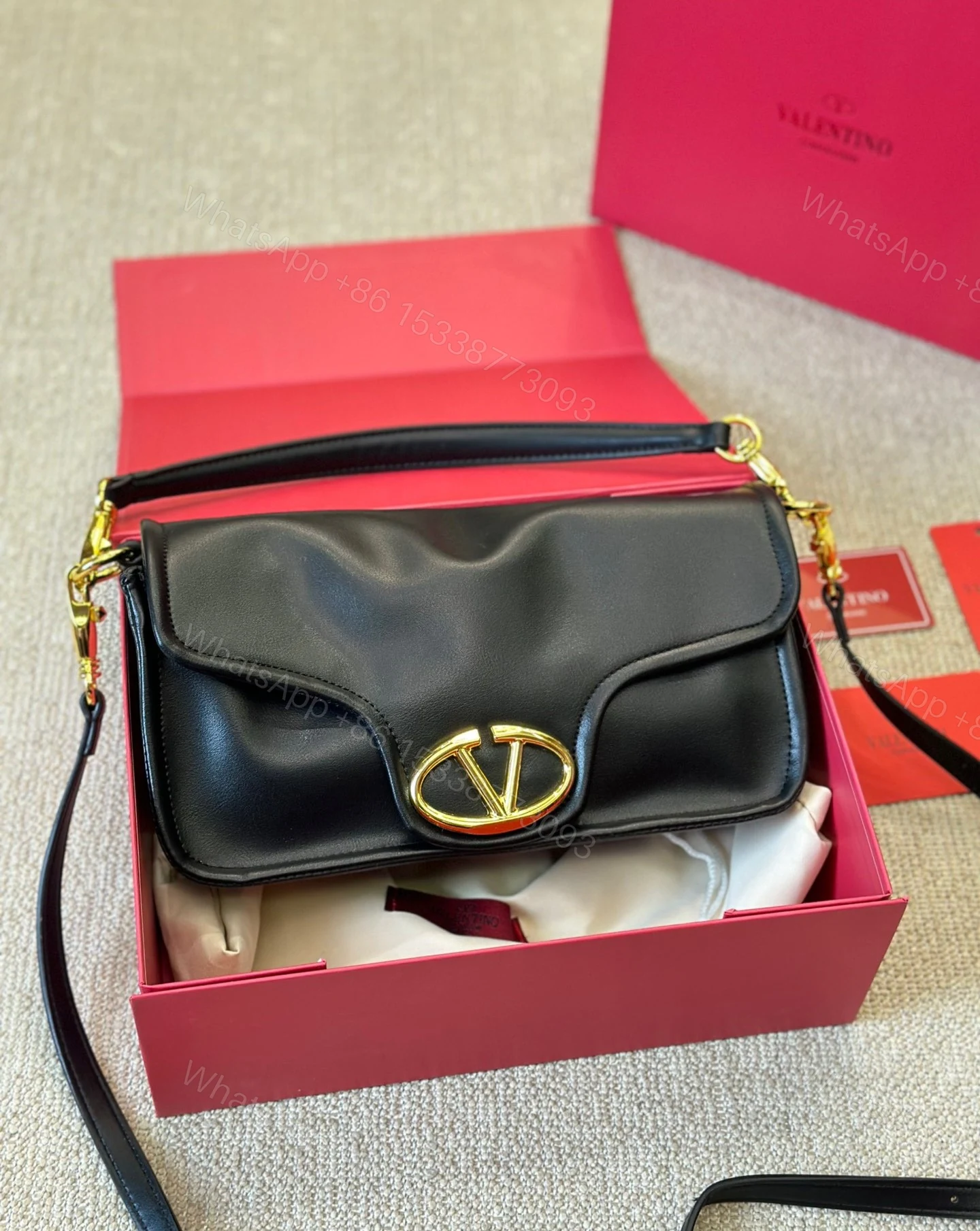 View 3 of VALENTINO GARAVANI VLOGO 1960 NAPPA LEATHER SHOULDER BAG BLACK 28CM 4W0B0N48ZFJ 0NO
