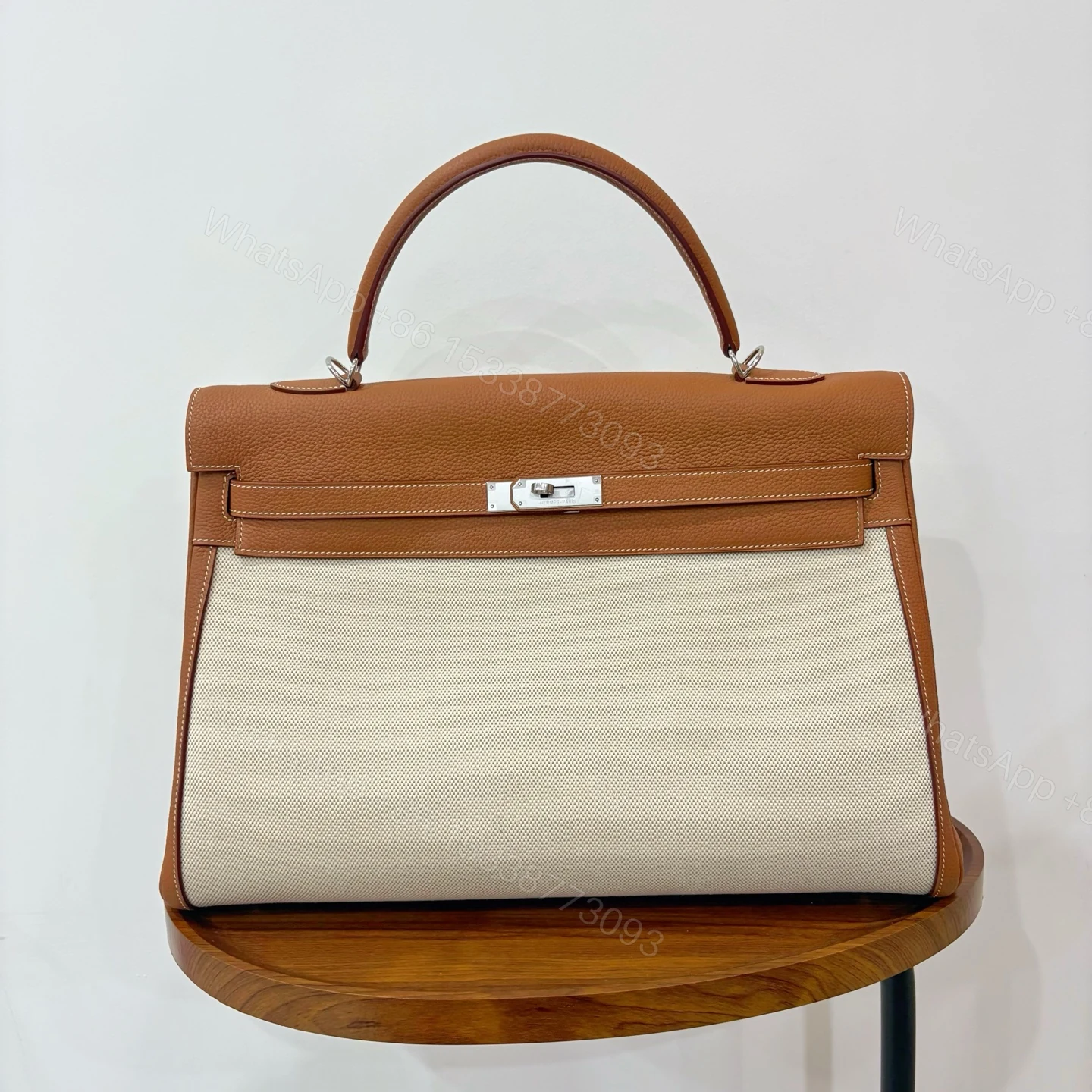 Hermès 原單 Kelly 40 棕色拼接帆布手提包 大容量商務通勤精品包 — view 1