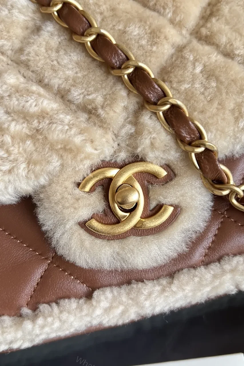 View 13 of Ivory Shearling Quilted Bag: Luxe Chain-Detail