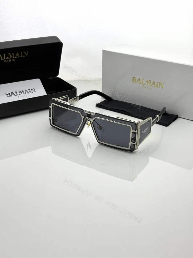 First Copy Balmain Transparent Rectangle Sunglasses Grey Lens Unisex UV Protection — view 1