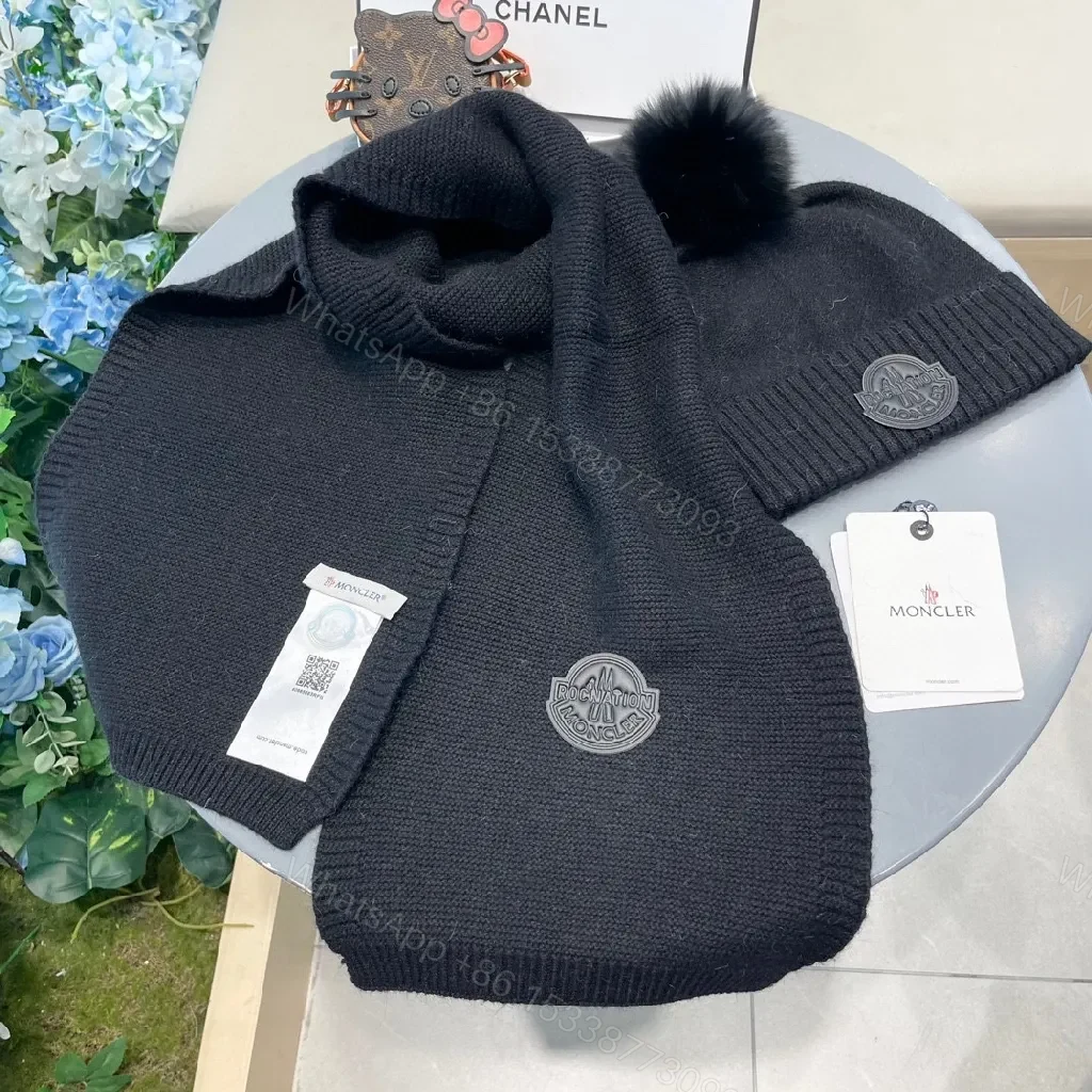 View 4 of Cozy Black Knit Set: Pom-Pom Beanie & Scarf - All-Season Luxury